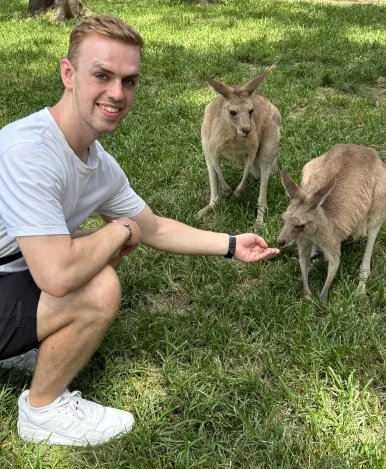 Feeding wallabies in Australia